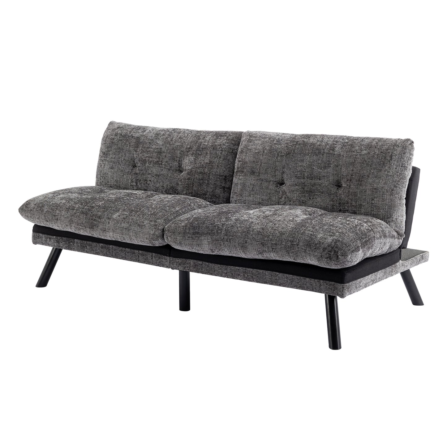 Convertible Sofa Bed Loveseat Futon Bed with Adjustable Lounge Couch, Metal Legs - Chenille-Grey - Breathable, Compact Size for Small Living Spaces