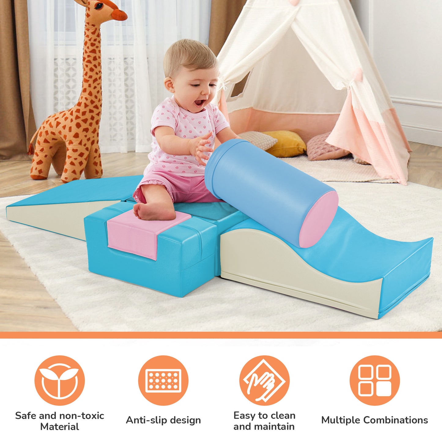 Colorful Soft Climb and Crawl Foam Playset 6 in 1 - Indoor Active Play Structure for Kids - Soft Play Equipment Climb and Crawl Playground - Kids Crawling and Climbing - Vibrant Colors - Multiple Sizes Available