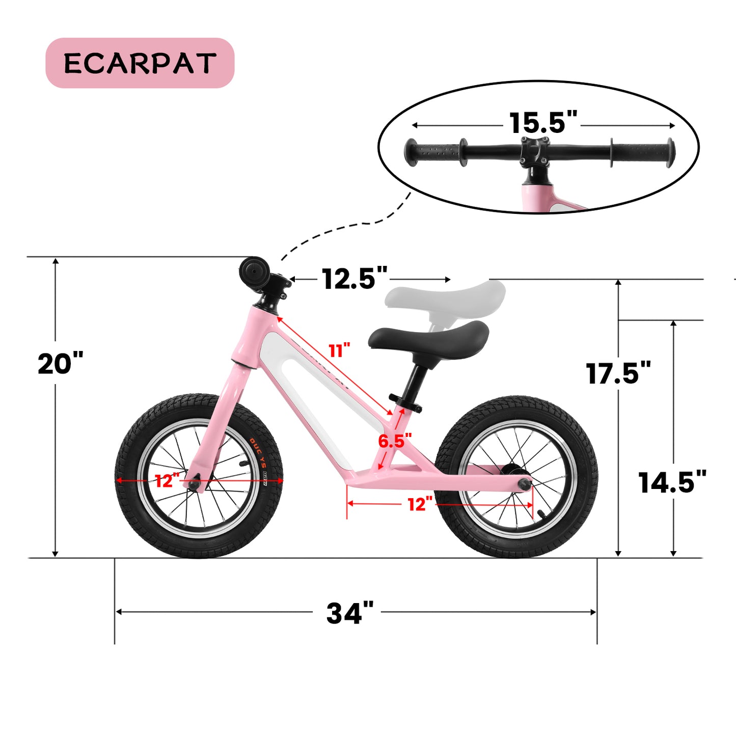 ECARPAT Balance Bike: Lightweight Sport Training Bicycle for Kids Ages 1-5, Magnesium Alloy Frame, 12" Rubber Foam Tires, Adjustable Seat