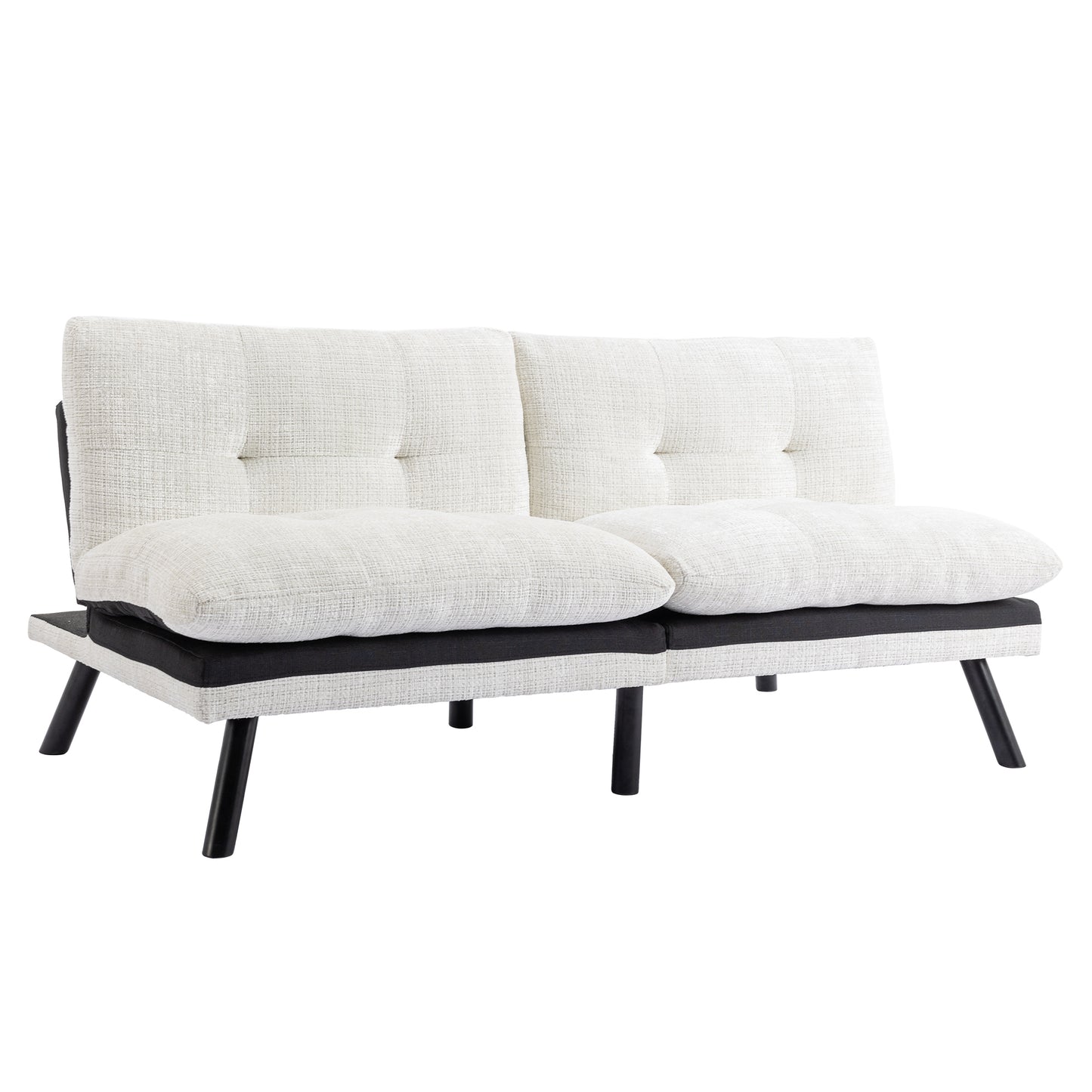 Convertible Sofa Bed Loveseat Futon: Adjustable Lounge Couch with Metal Legs, Breathable Chenille in Creamy White - Ideal for Compact Living Spaces