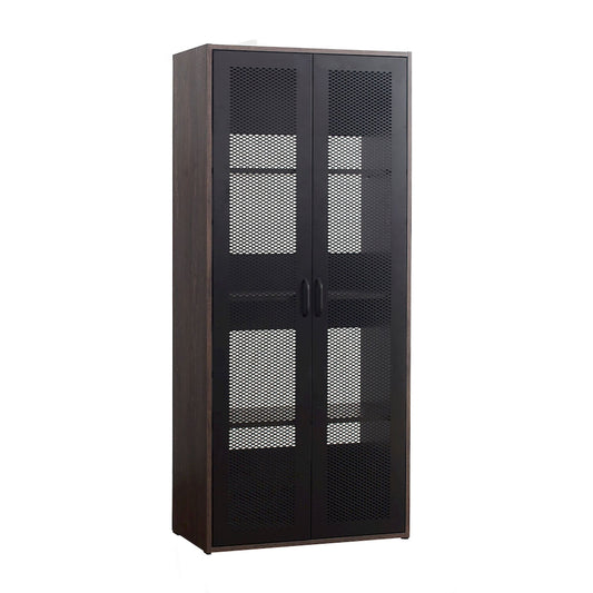 Klair Living Two-Door Farmhouse Wood Cabinet with Metal Mesh Doors in Rustic Gray