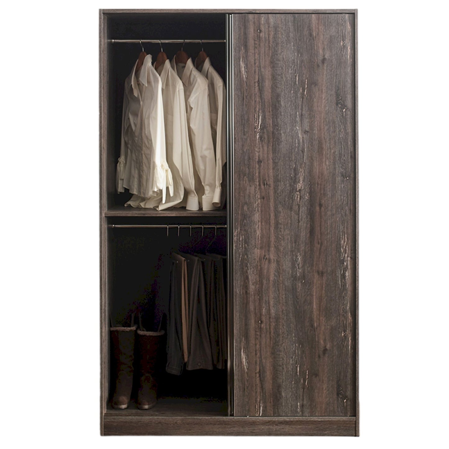 Klair Living Two-Door Wood Closet with Hanging Bars in Rustic Gray