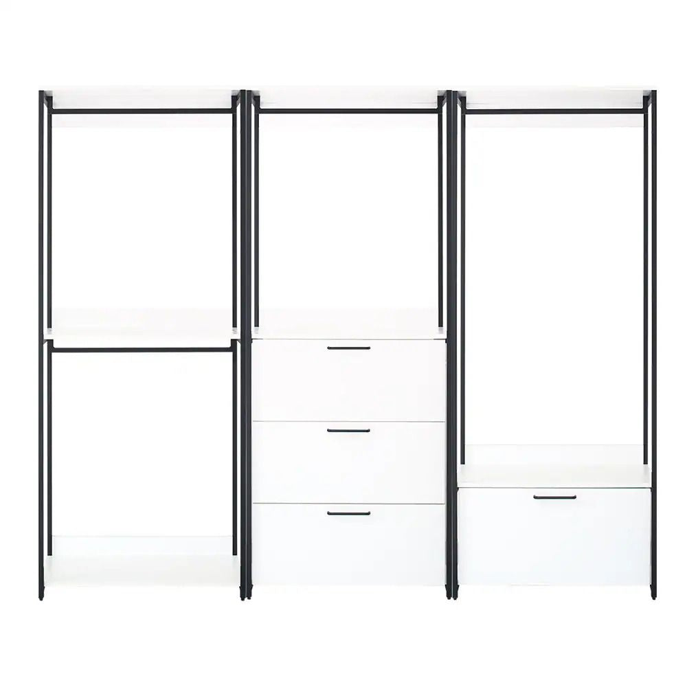 Klair Living White Freestanding Walk in Wood Closet System with Metal Frame