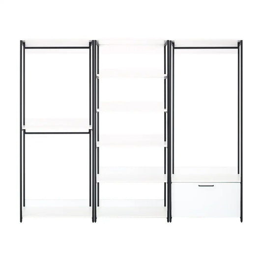 Klair Living White Freestanding Walk in Wood Closet System with Metal Frame