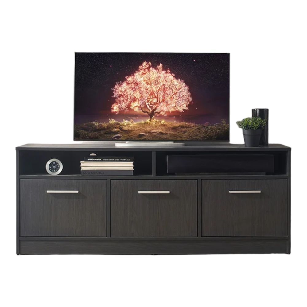 Klair Living Contemporary TV Stand with Three Soft-closing Doors in Dark Gray