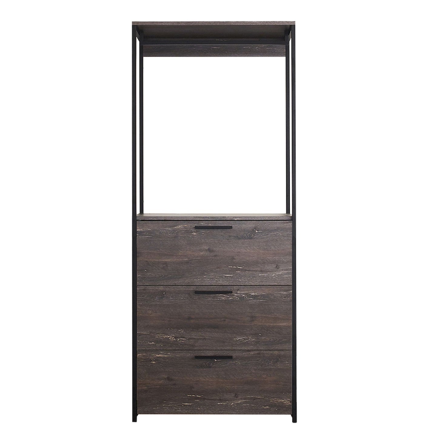 Klair Living Wood Walk-in Closet with Three Drawers and One Shelf in Rustic Gray