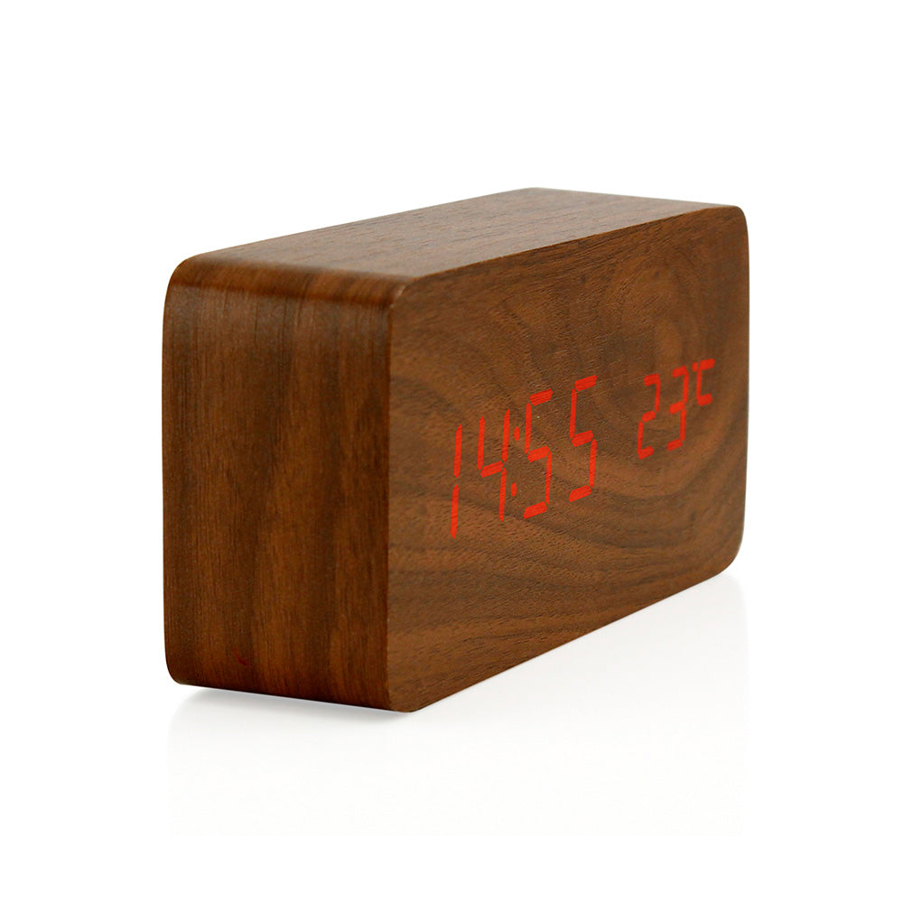 Oct17 Wooden Digital Alarm Clock, Wood Fashion Multi-Function LED Alarm Clock with USB Power Supply, Voice Control, Thermometer