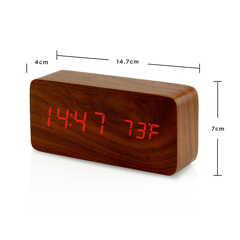 Oct17 Wooden Digital Alarm Clock, Wood Fashion Multi-Function LED Alarm Clock with USB Power Supply, Voice Control, Thermometer