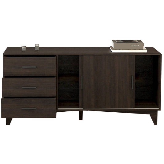 Klair Living TV Stand with Sliding Doors and Drawers in Dark Brown