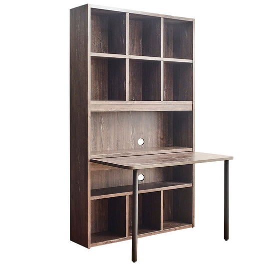 Klair Living Wood Desk with Bookcase in Rustic Gray