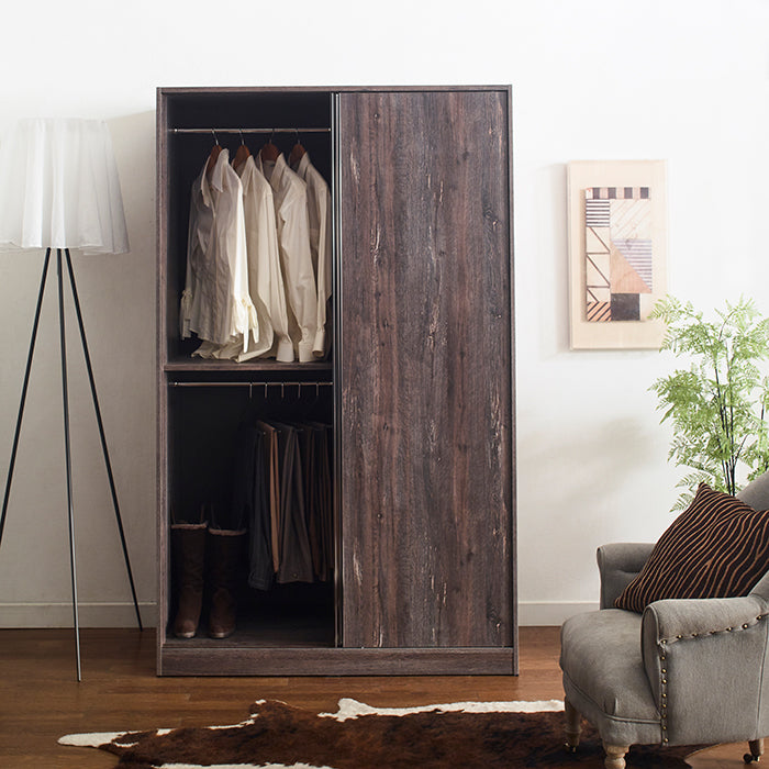 Klair Living Two-Door Wood Closet with Hanging Bars in Rustic Gray