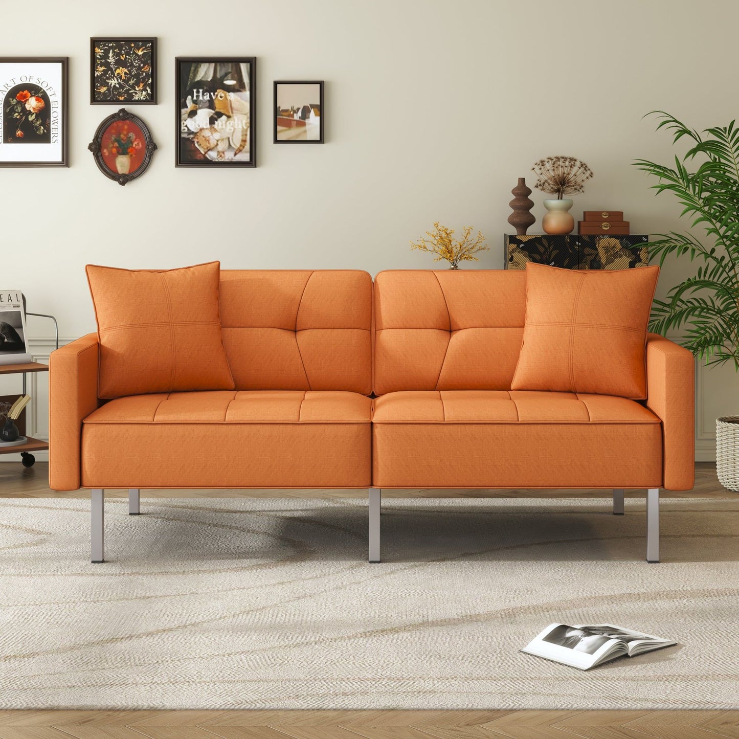 Linen Upholstered Modern Convertible Folding Futon Sofa Bed for Compact Living Space