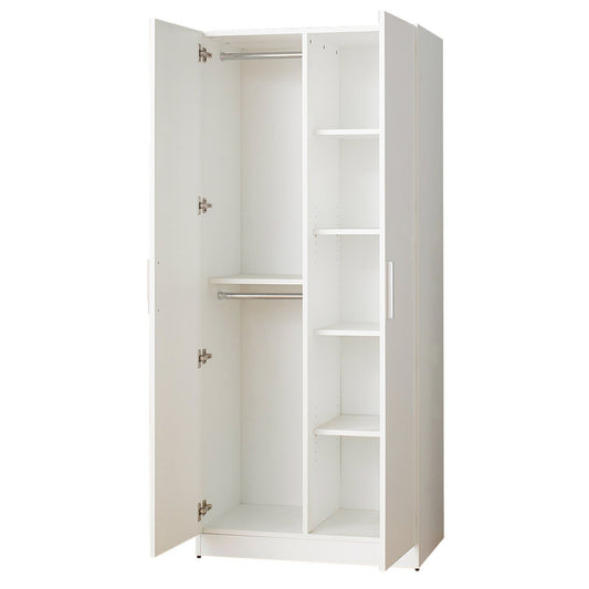 Klair Living Contemporary Wood Closet with Hanging Bars and Five Shelves in White