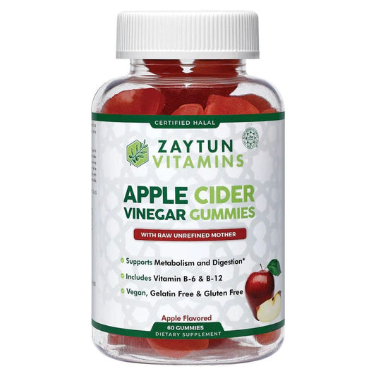 Zaytun Vitamins Halal Apple Cider Vinegar Gummies for Digestive & Gut Health, Energy Boost, with Folic Acid - Gelatin & Gluten-Free, 100% Vegan - 2 Months Supply