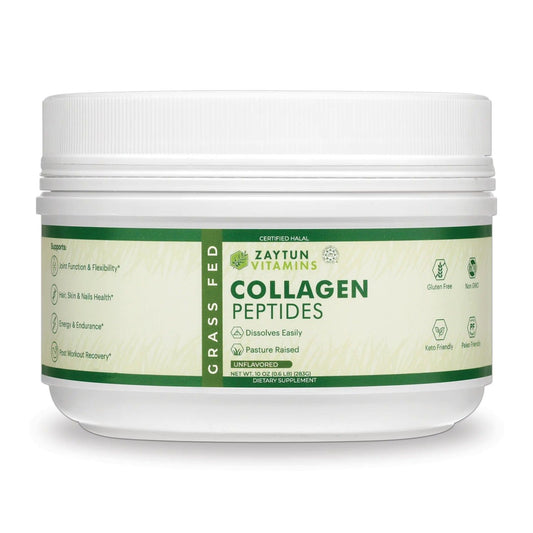 Zaytun Halal Collagen Peptides Powder | Type I & III | Joint, Bone, Muscle, Hair, Skin, Nail Support | Keto Friendly | Grass-Fed | 10 oz | Certified Halal