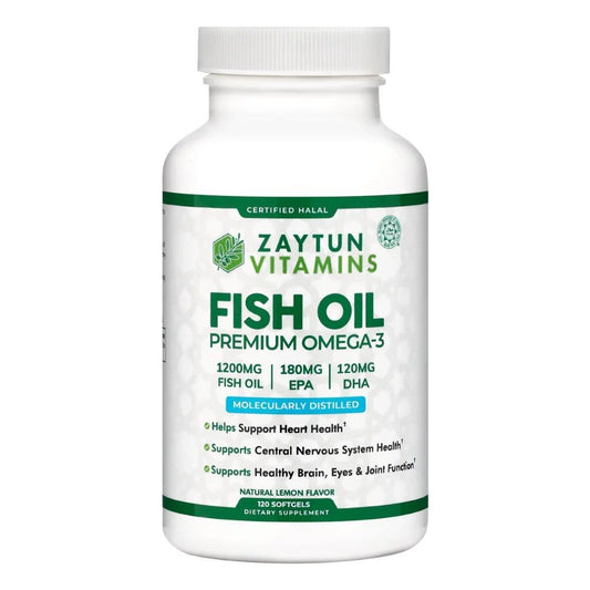 Zaytun Vitamins Halal Fish Oil 1200mg Omega 3, Premium EPA/DHA, Supports Brain, Heart, Joint Health - 4 Months Supply, Lemon Flavor, Keto Friendly, Gluten Free