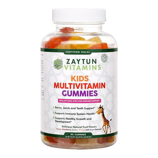 Zaytun Halal Kids Multivitamin Gummies | Natural Vitamins A, C, D, E, B6, B12, Biotin | Vegetarian, No Gelatin, No Gluten, No Dairy | Non-GMO | 90 Fruit Flavored Gummies