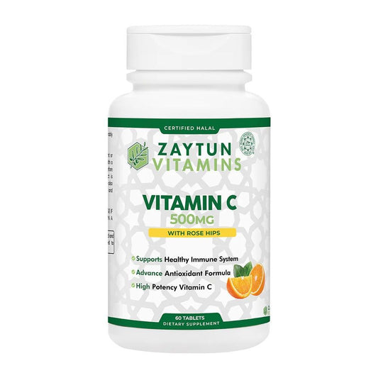 Zaytun Halal Vitamin C 500mg Tablets with Rose Hips - Immune Support, Natural Antioxidant with Bioflavonoids - Vegan, Gluten-Free - 2 Months Supply - Color & Size