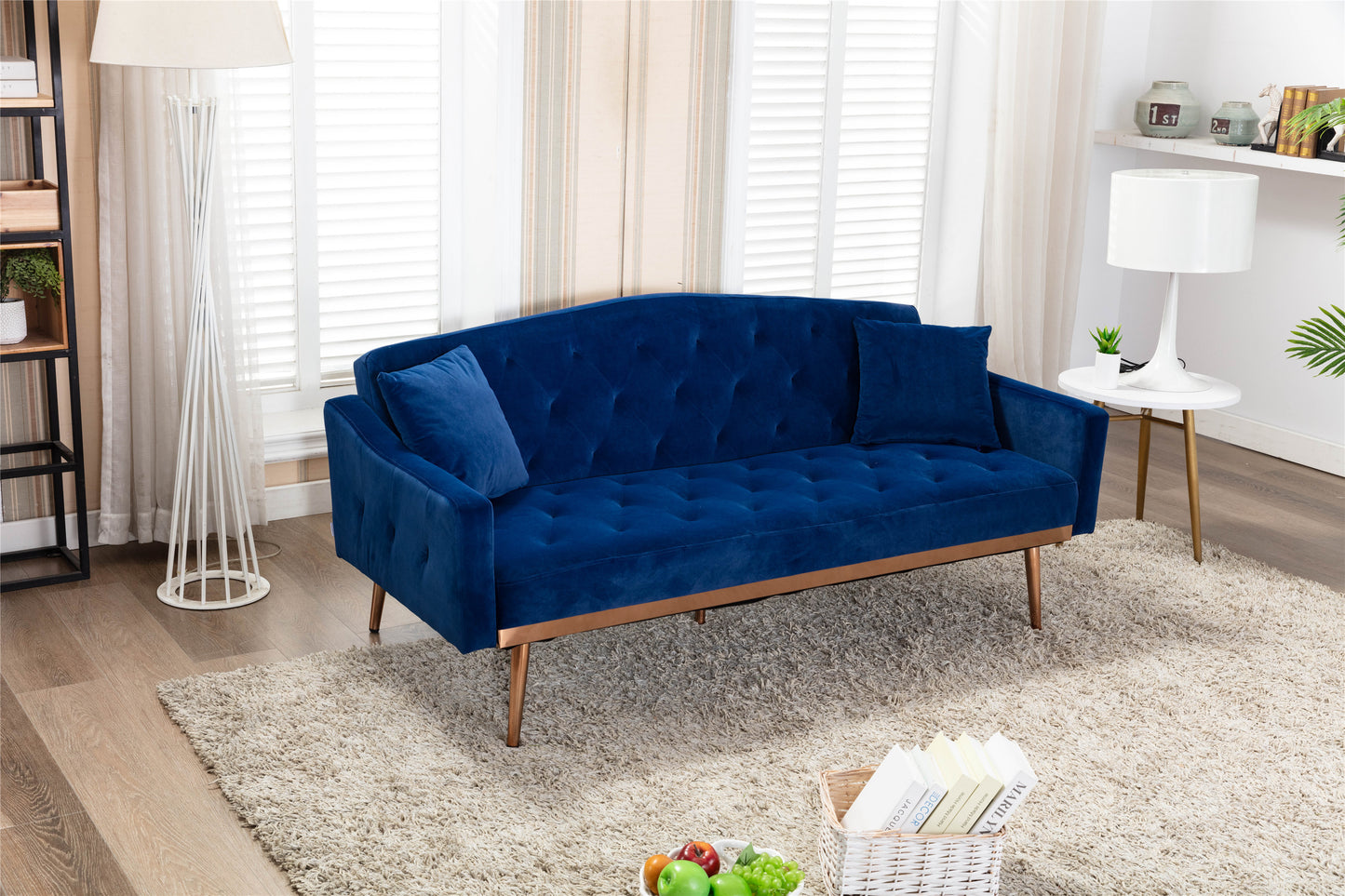 Coolmore Velvet Sofa: Accent Loveseat with Stainless Feet - Navy Velvet