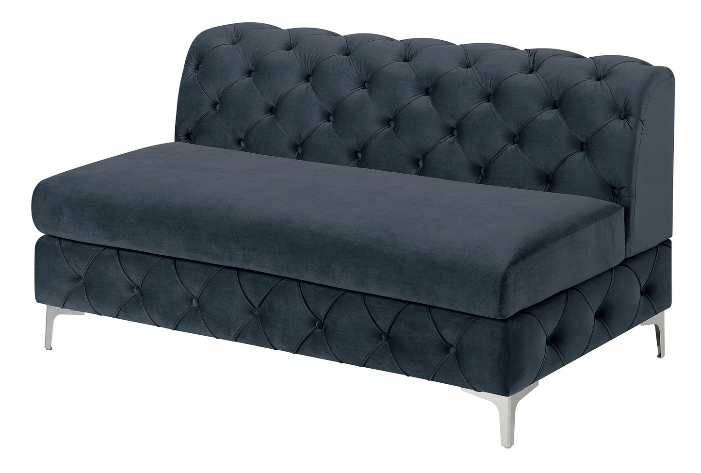 Gorgeous Living Room U-Sectional Black Velvet Tufted Cushion Couch with LAF and RAF Chaise and Armless Loveseat