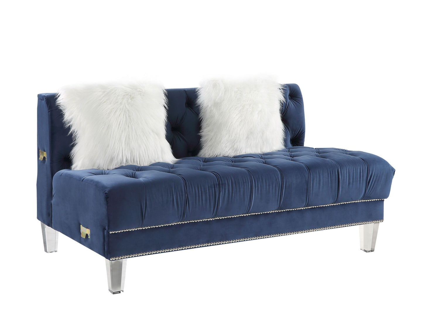 ACME Ezamia Sectional Sofa: Navy Blue Velvet, 2 Pillows, Modern Design