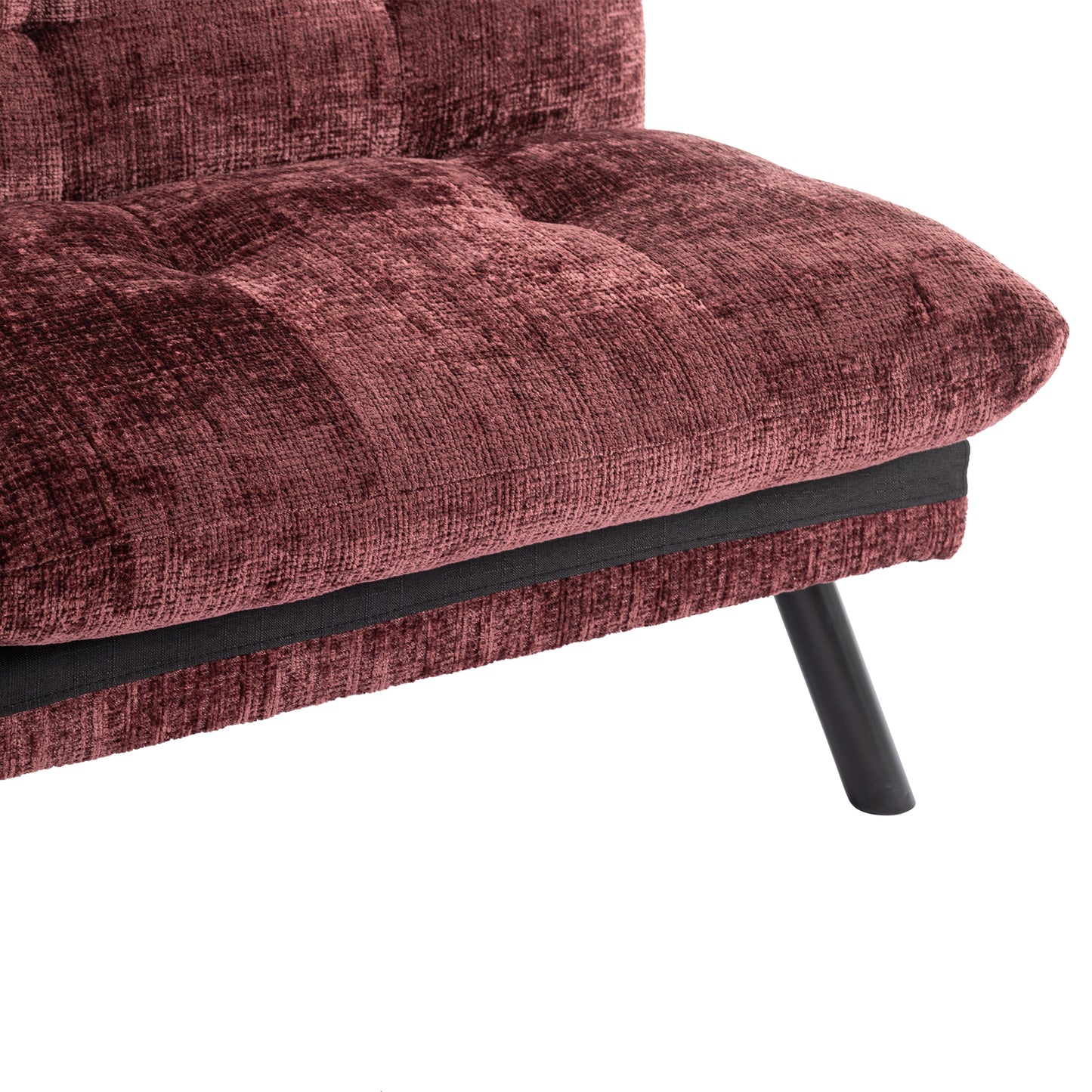 Convertible Sofa Bed Loveseat Futon: Adjustable Lounge Couch, Metal Legs, Chenille Wine Red