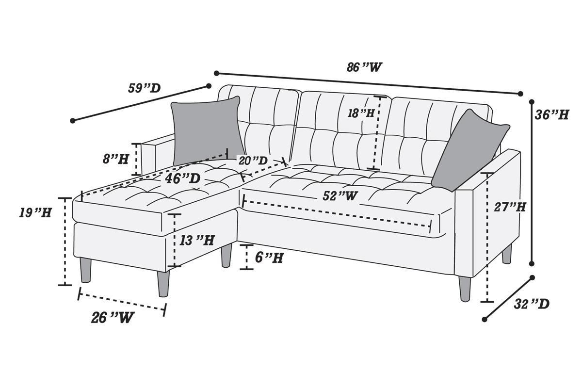 Blue Grey Polyfiber Sectional Sofa: Reversible Chaise, Tufted Back, Modular.