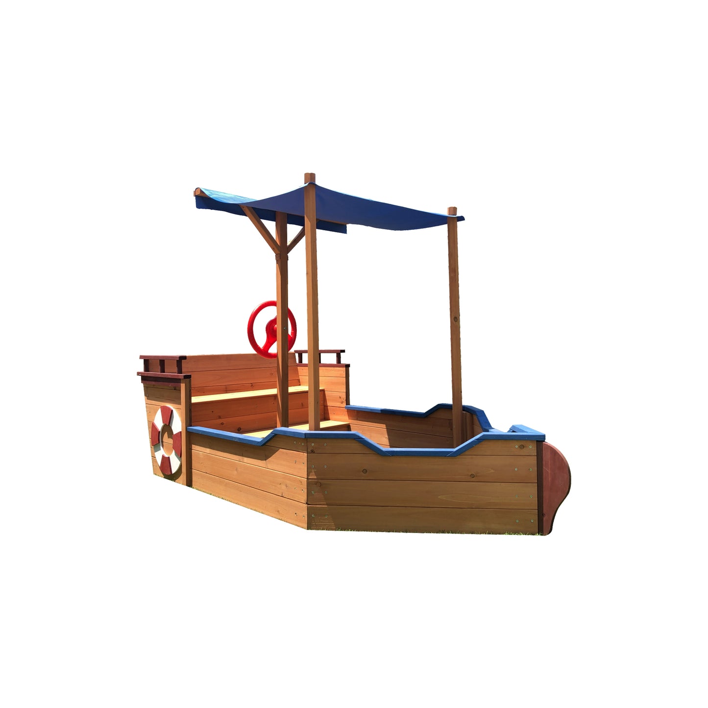 Outsunny Pirate Ship Sandbox: Wooden Sandbox with Storage Bench and Seat for Kids 3-8 Years Old, Outdoor Toy with Cover and Rudder - Colorful & Fun!