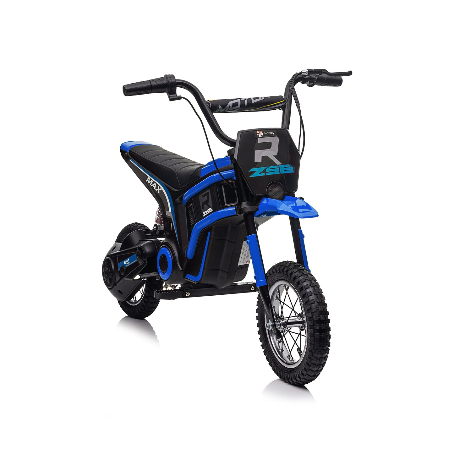 Kids Ride On 24V Electric Toy Motocross Motorcycle Dirt Bike - XXL Large, Age 8-12, Speeds up to 14.29MPH, Dual Suspension, Hand-Operated Dual Brakes, Twist Grip Throttle, Authentic Motocross Bike Geometry, Red & Blue.