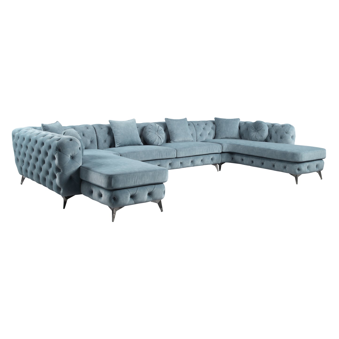 ACME Zerah Sectional Sofa: Deep Green Fabric, 7 Pillows - LV01161