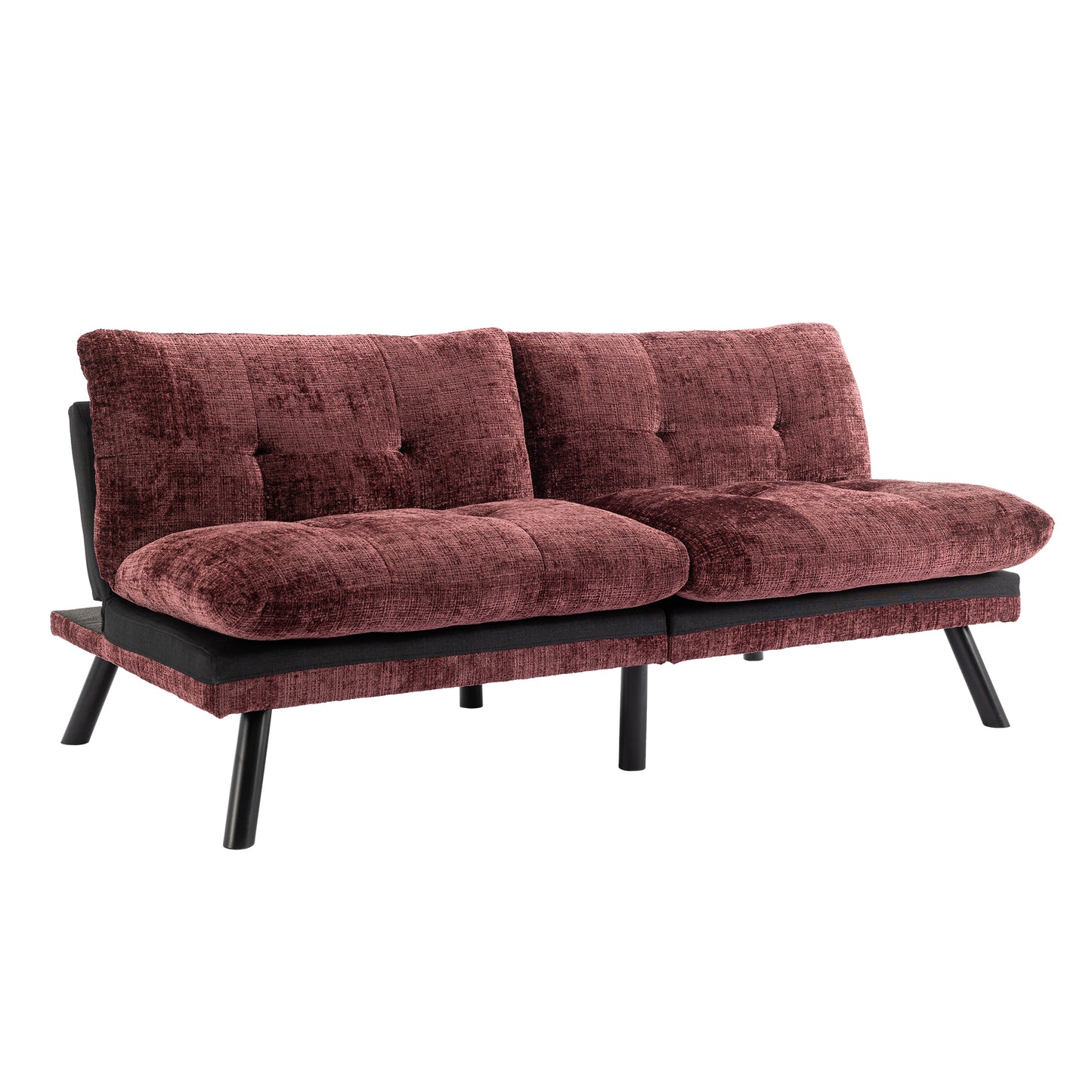 Convertible Sofa Bed Loveseat Futon: Adjustable Lounge Couch, Metal Legs, Chenille Wine Red