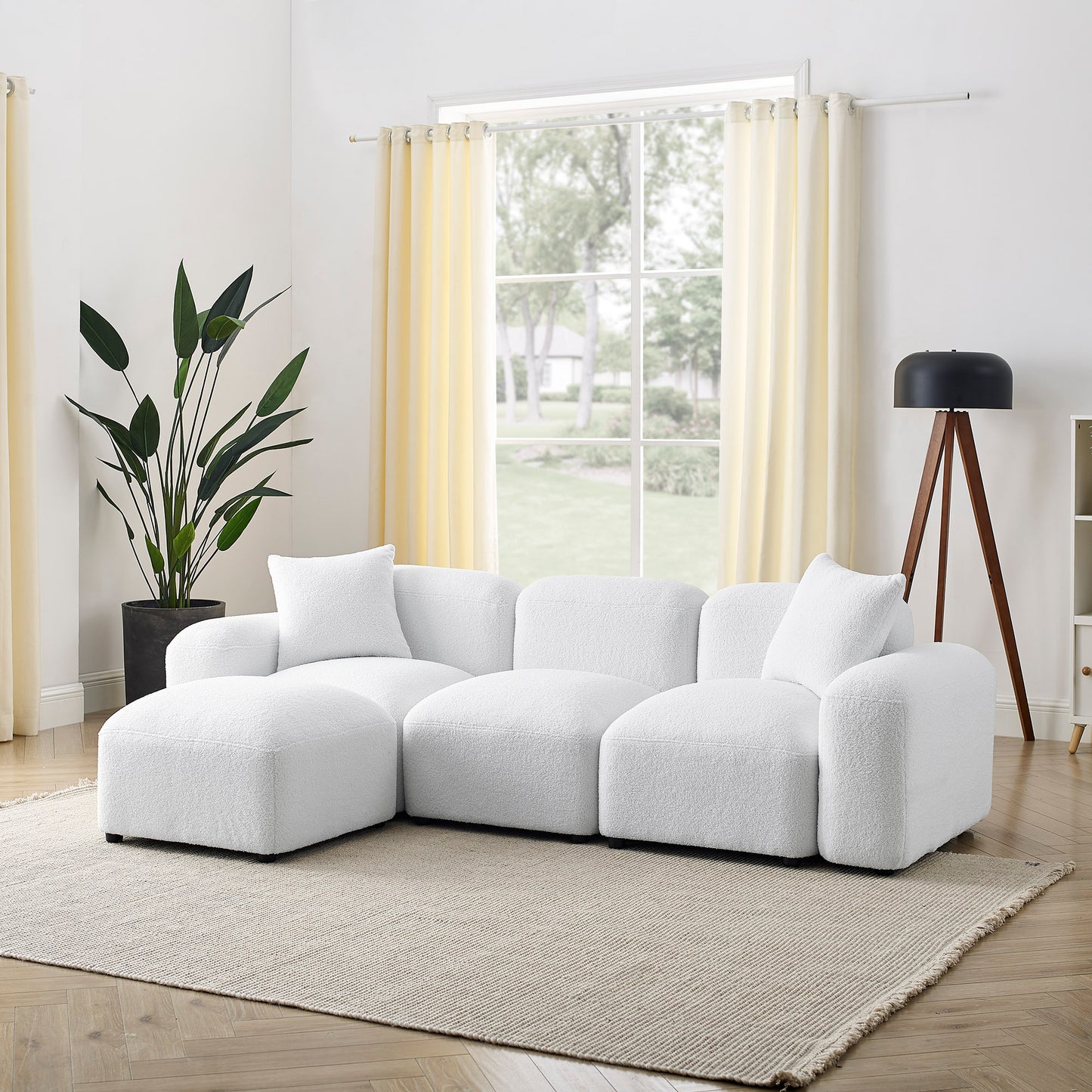 L-Shape Modular Sectional Sofa, DIY Combination, Teddy Fabric, White - Create Your Perfect Seating with this Versatile and Comfy Sofa