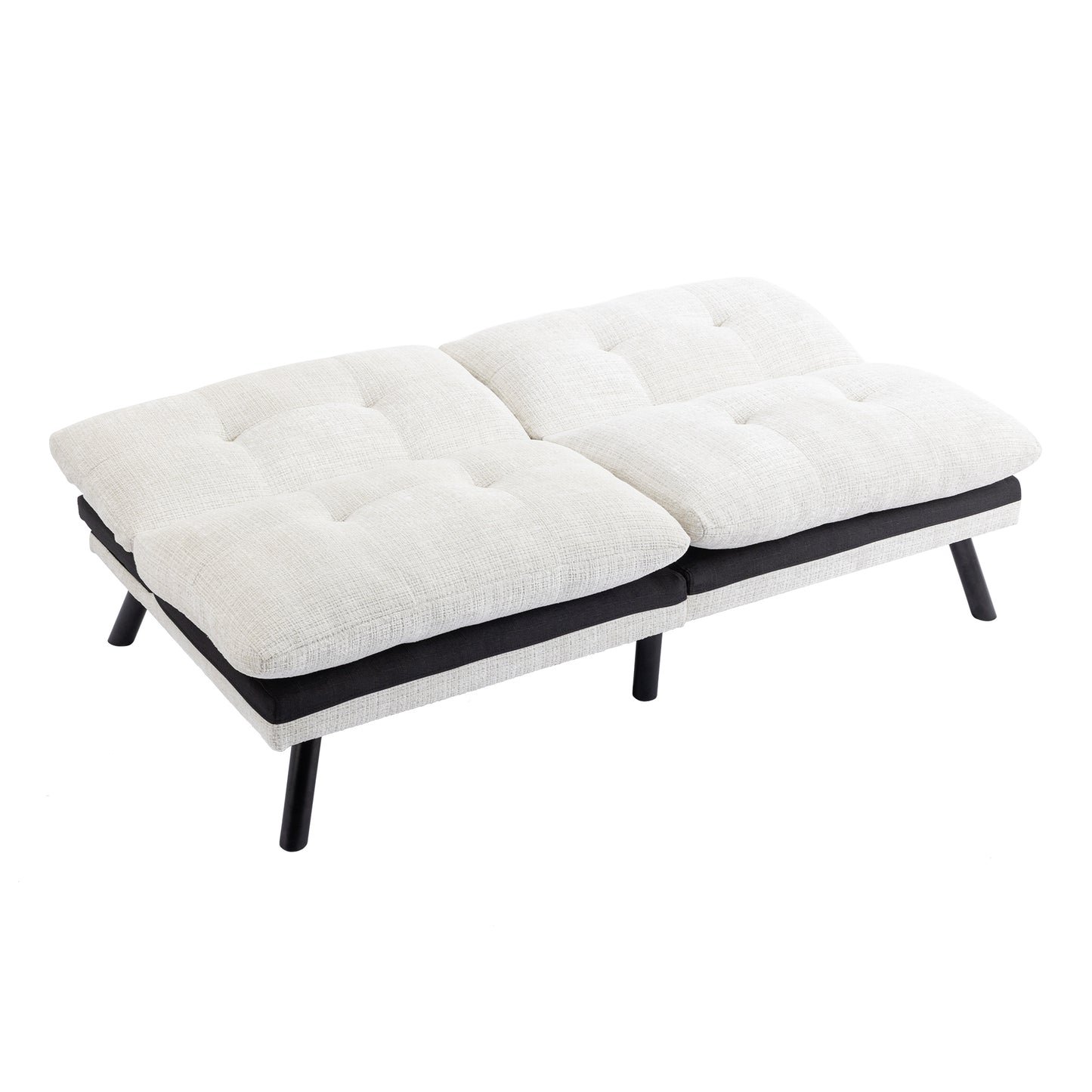 Convertible Sofa Bed Loveseat Futon: Adjustable Lounge Couch with Metal Legs, Breathable Chenille in Creamy White - Ideal for Compact Living Spaces