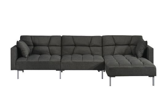 Reversible Adjustable Sectional Sofa w/2 Pillows, Dark Gray Fabric - ACME Duzzy 50485