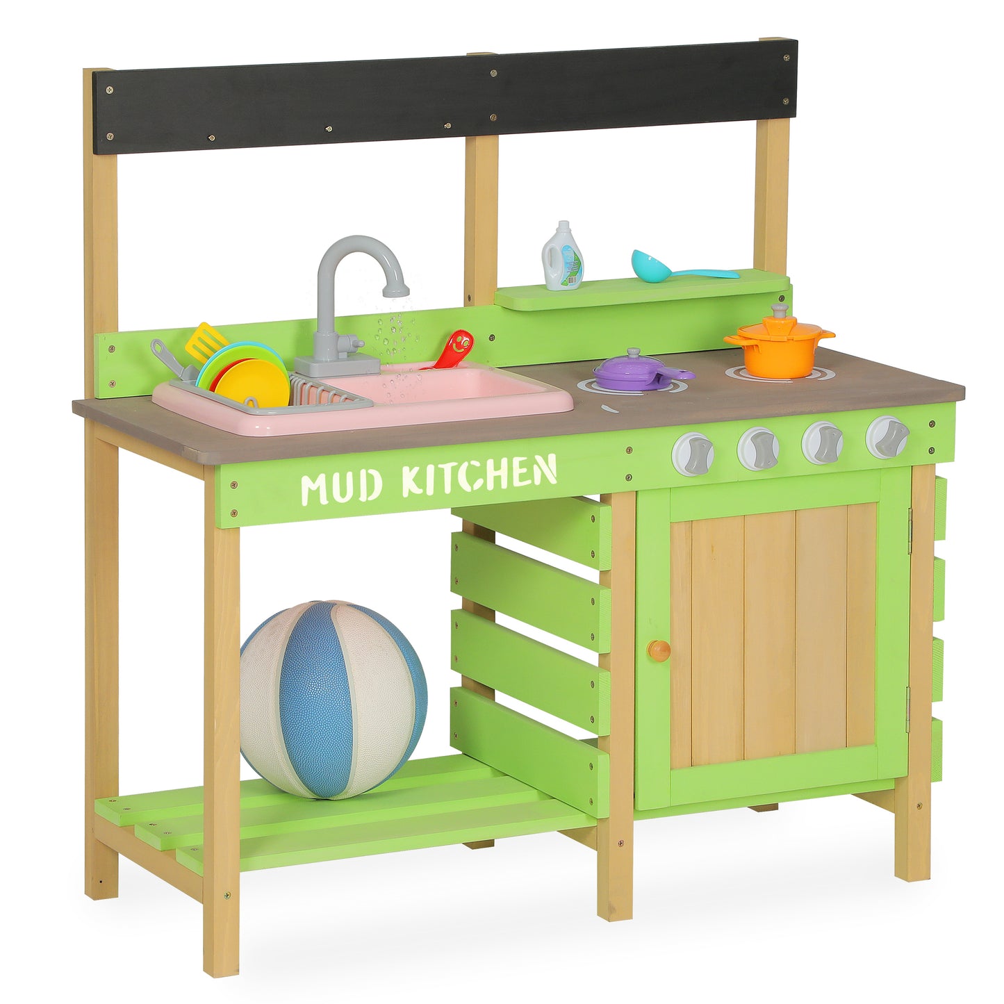 Wooden Kids Kitchen Playset: Indoor/Outdoor Pretend Mud Kitchen Toy for Toddlers - Colorful and Spacious Play Kitchen Set