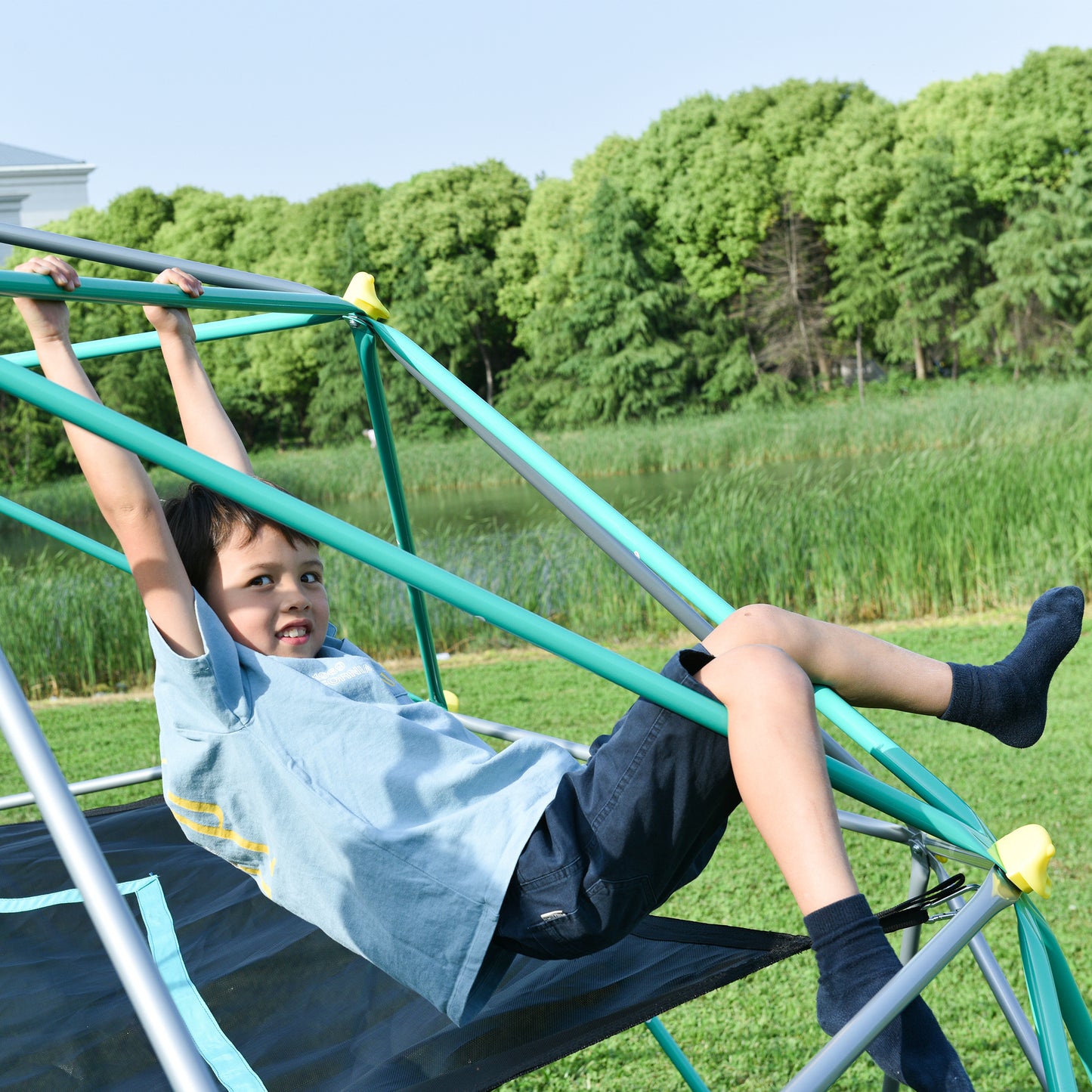 13ft Geometric Dome Climber Play Center: Kids Climbing Tower with Canopy, Rust & UV Resistant Steel Supporting 1000 LBS, Available in Multiple Sizes and Colors