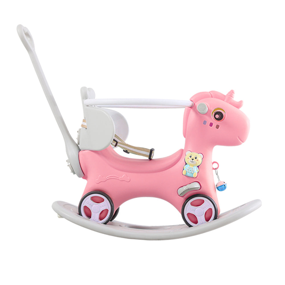 Rocking Horse for Toddlers, Balance Bike Ride On Toys with Push Handle & Backrest, Unicorn Kids Riding Birthday - Pink