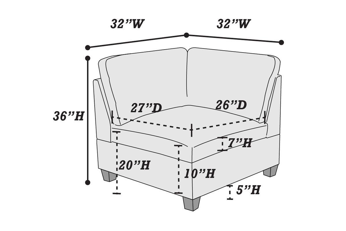 Modular 6pc Sofa Set: Living Room Furniture, Loveseat, Couch, Black Coffee Linen-Like Fabric, 4x Corner Wedge, 1x Armless Chair, 1x Ottoman