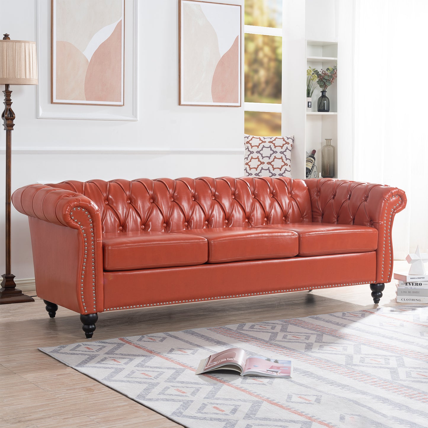 84.65" Rolled Arm Chesterfield 3 Seater Sofa: Classic Design, Luxurious Comfort, Multiple Colors and Sizes