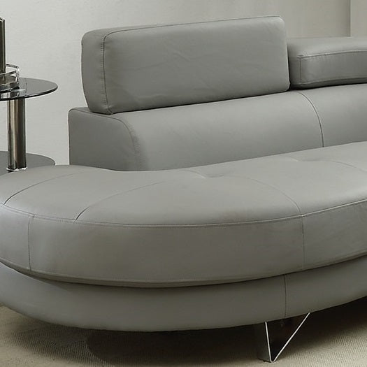 Living Room Furniture: Sectional Sofa 2pc Set, Grey Faux Leather, Flip-up Headrest