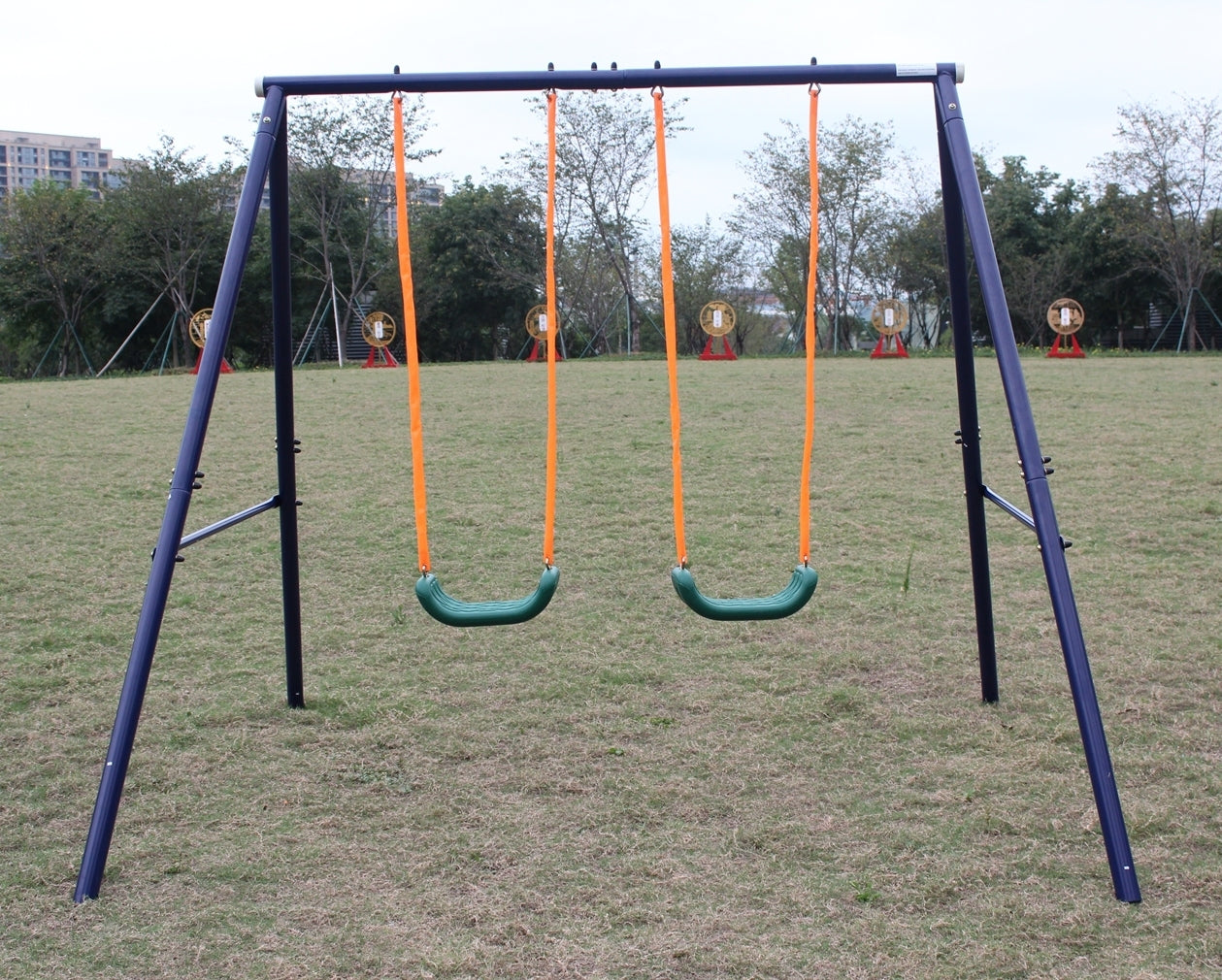 Two Station Swing Set for Children - Durable Outdoor Play Equipment with Adjustable Height - Ideal for Backyards, Parks, and Schools - Available in Various Colors and Sizes