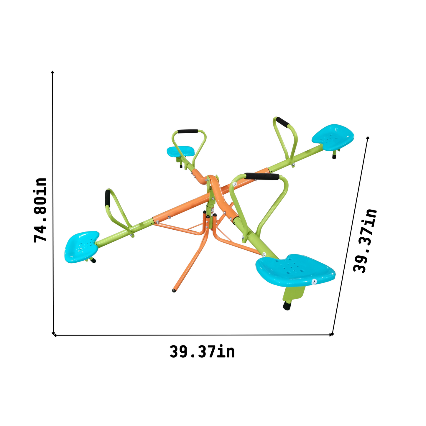 XSS004 Outdoor Playground Four Seats Seesaw for Kids - 360° Rotating Sturdy Plastic Seat, Blue/Green, Age 3+