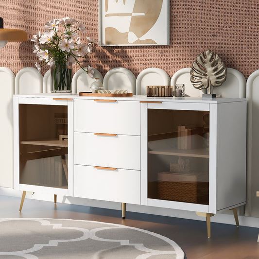 Two-door Storage Cabinet with Three Drawers and Metal Handles for Living Rooms Furniture