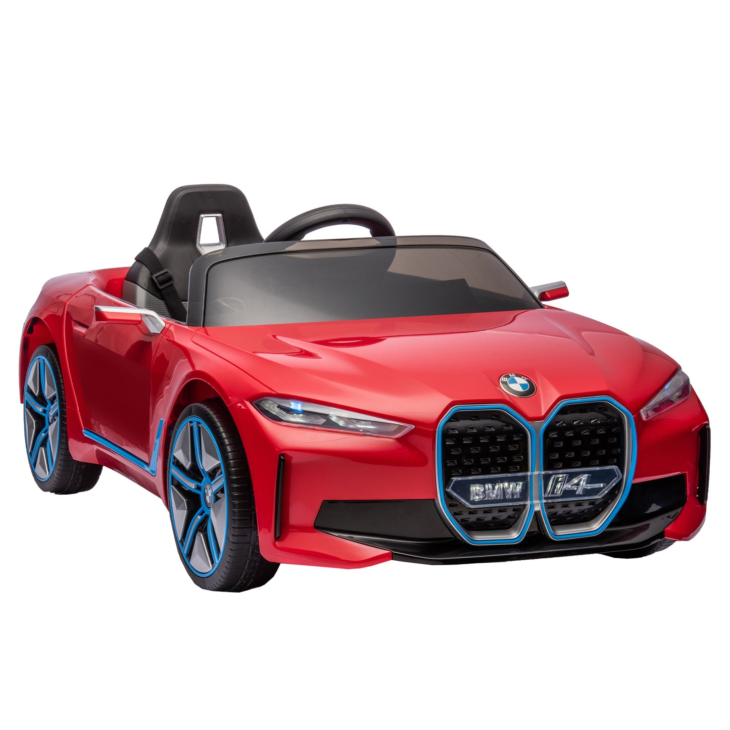 Licensed BMW I4 12V Kids Ride-On Car: Remote Control, 3 Speeds, Power Display, USB, MP3, Bluetooth, LED Lights, Safety Belt, Story