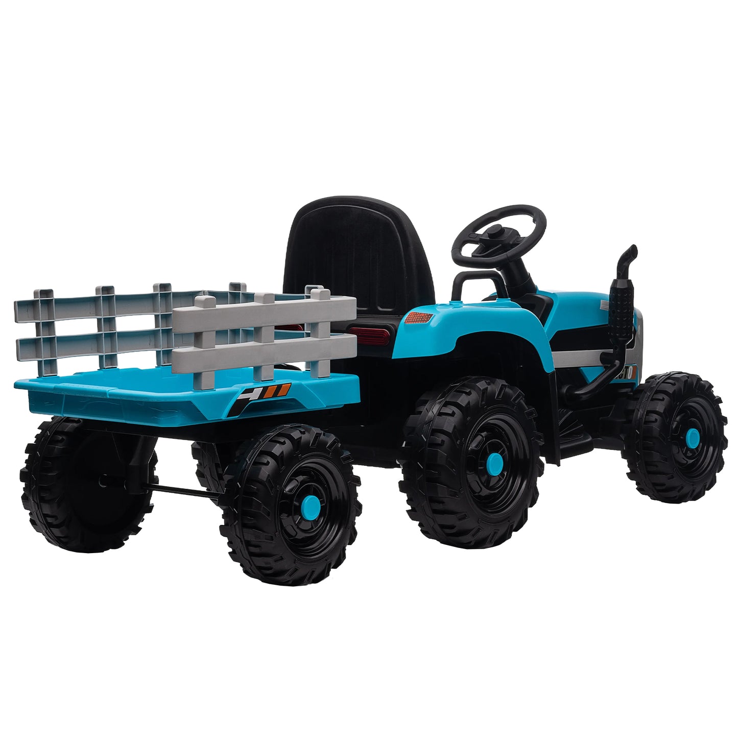 12V Battery Powered Ride on Tractor with Trailer for Kids | Remote Control | 3-Speed Adjustable | Power Display | USB, MP3, Bluetooth | LED Light | Two-Point Safety Belt | Blue