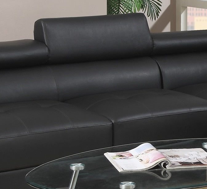 Black Faux Leather Sectional Living Room Furniture with Adjustable Headrest: Right Facing Chaise & Left Facing Sofa