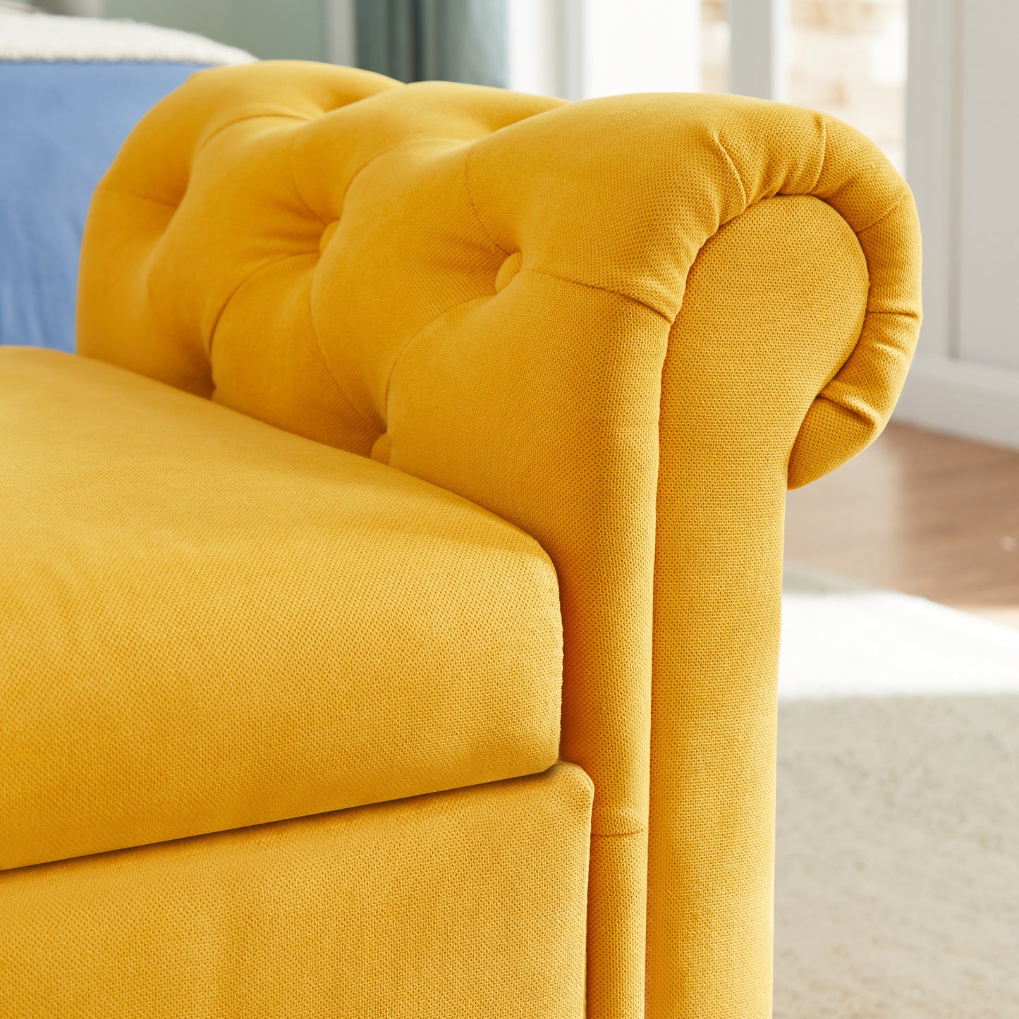 Yellow Multifunctional Storage Rectangular Sofa Stool: Versatile Furniture with Ample Storage Space, Vibrant Color, and Sleek Design