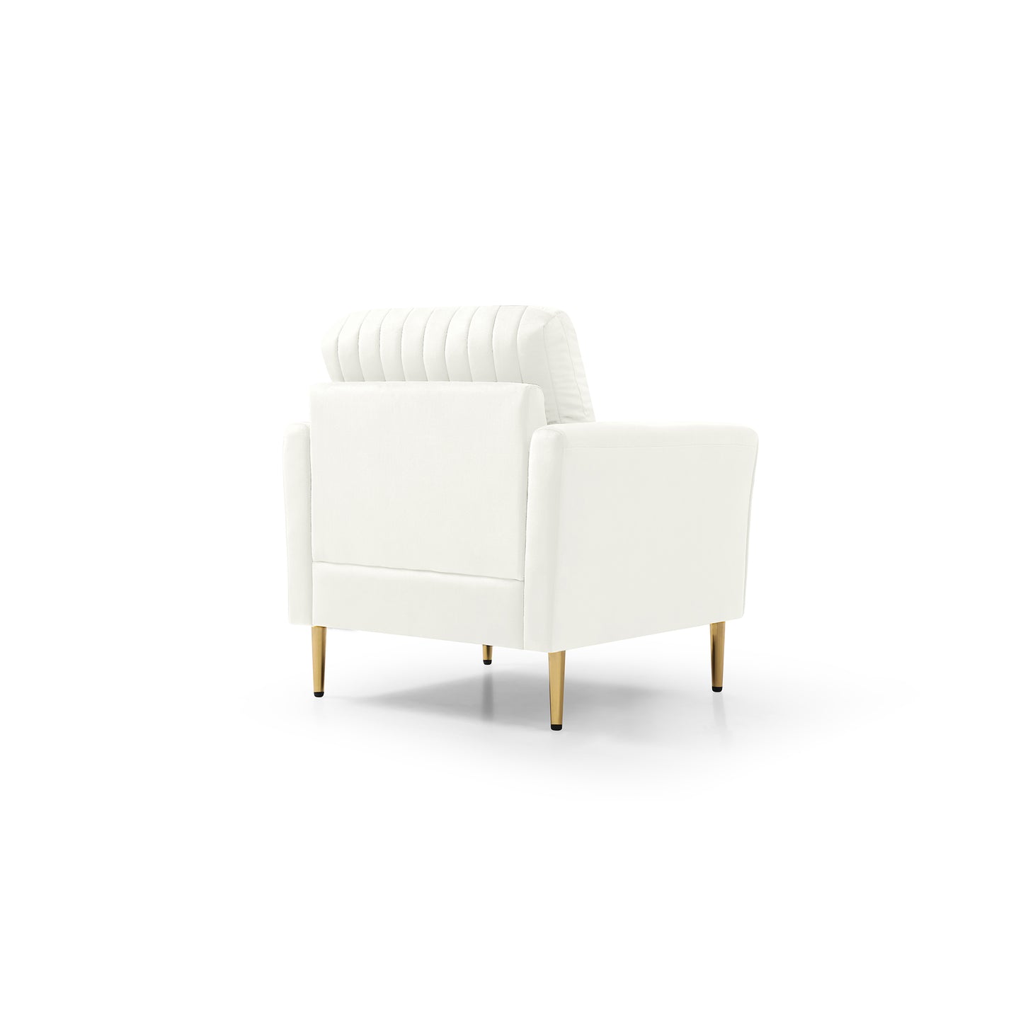 Contemporary Velvet Accent Chair & Ottoman Set with Deep Channel Tufting - Cream Upholstery