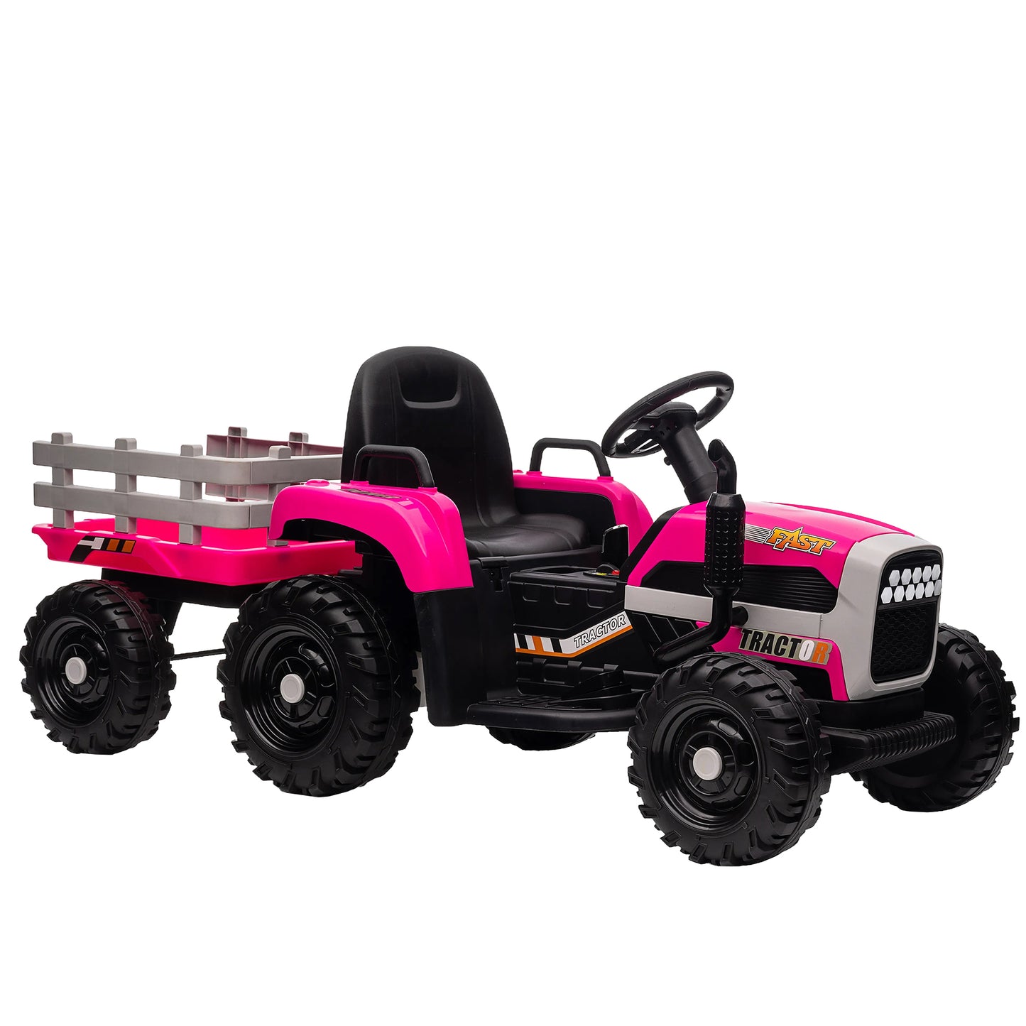 12V Battery Powered Electric Tractor Toy w/Remote, Three Speeds, Power Display, USB, MP3, Bluetooth, LED Light, Safety Belt, Ride on Tractor with Trailer