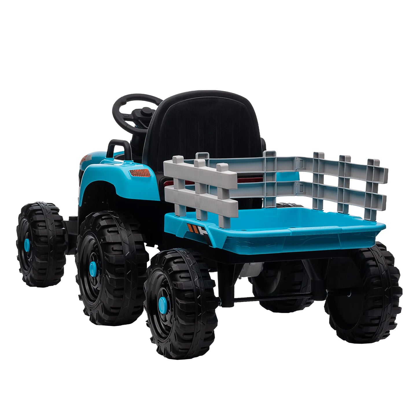 12V Battery Powered Ride on Tractor with Trailer for Kids | Remote Control | 3-Speed Adjustable | Power Display | USB, MP3, Bluetooth | LED Light | Two-Point Safety Belt | Blue